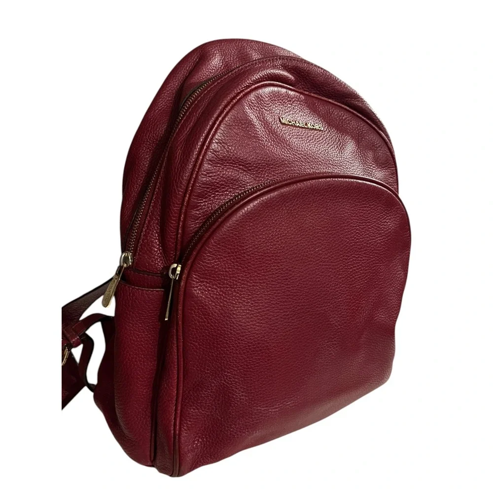 Michael Kors Abbey Red Pebbled Leather Backpack Travel Bag Classic Minimalist - Picture 13 of 13